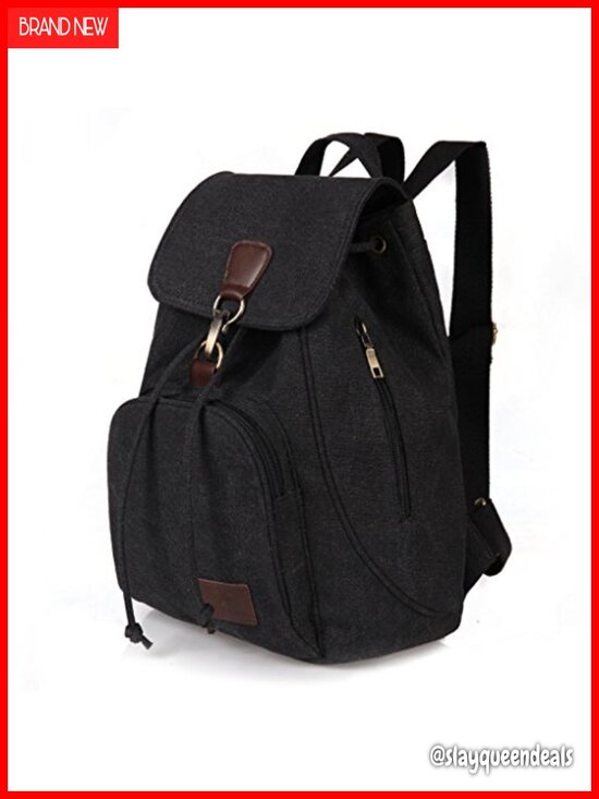 Canvas Backpack Purse with Flap Drawstring Multi-Pocket Ladies Travel Daypack